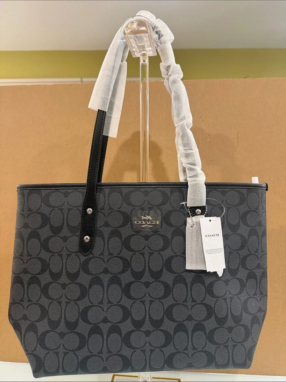 COACH Charcoal/Black Signature Canvas Tote